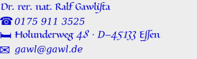 Doktor Ralf Gawlista, Telefon 175 911 3525, Neue Linner Str. 51, 47799 Krefeld, gawl at gawl Punkt de
